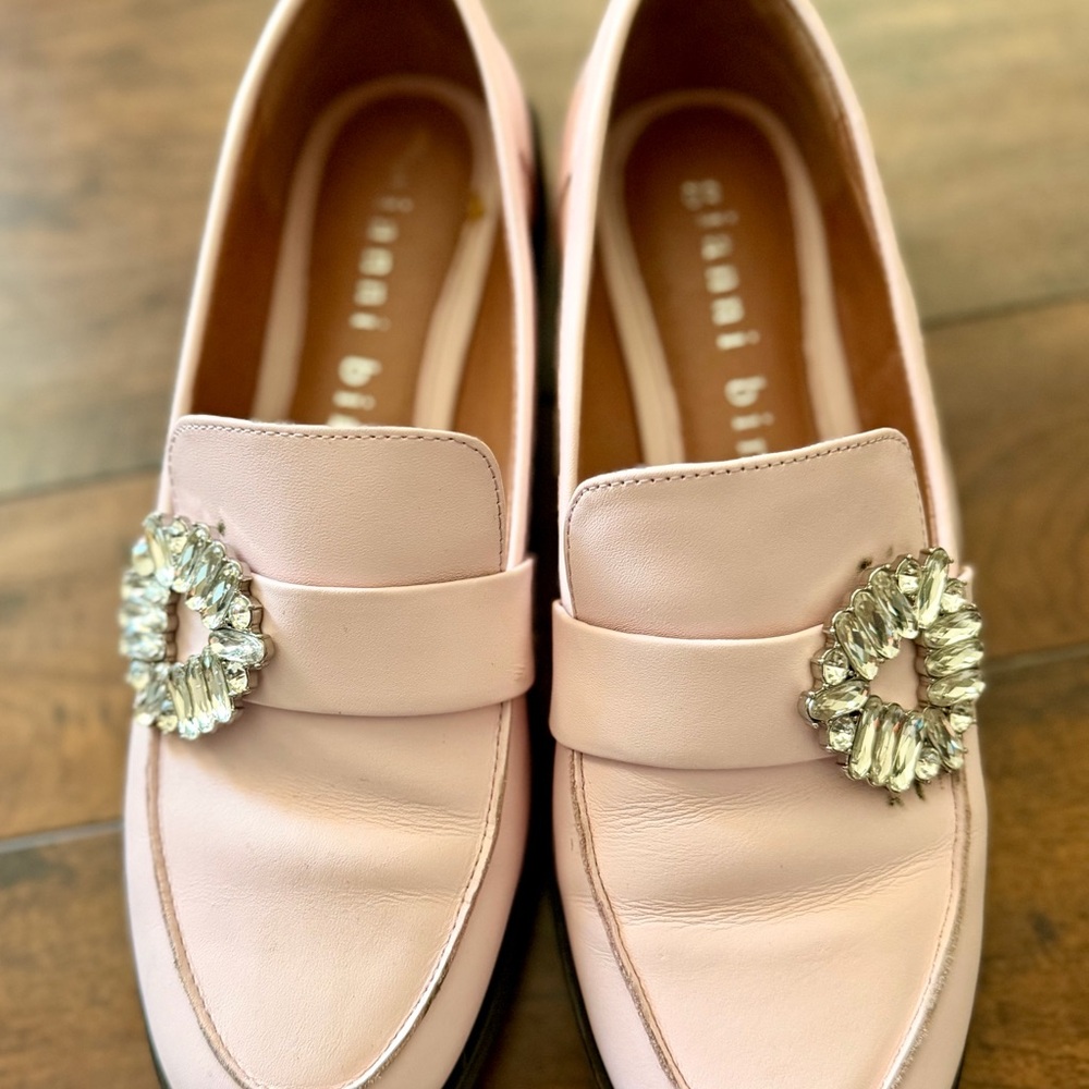 Elegant Pink Loafers with Crystal Embellishments